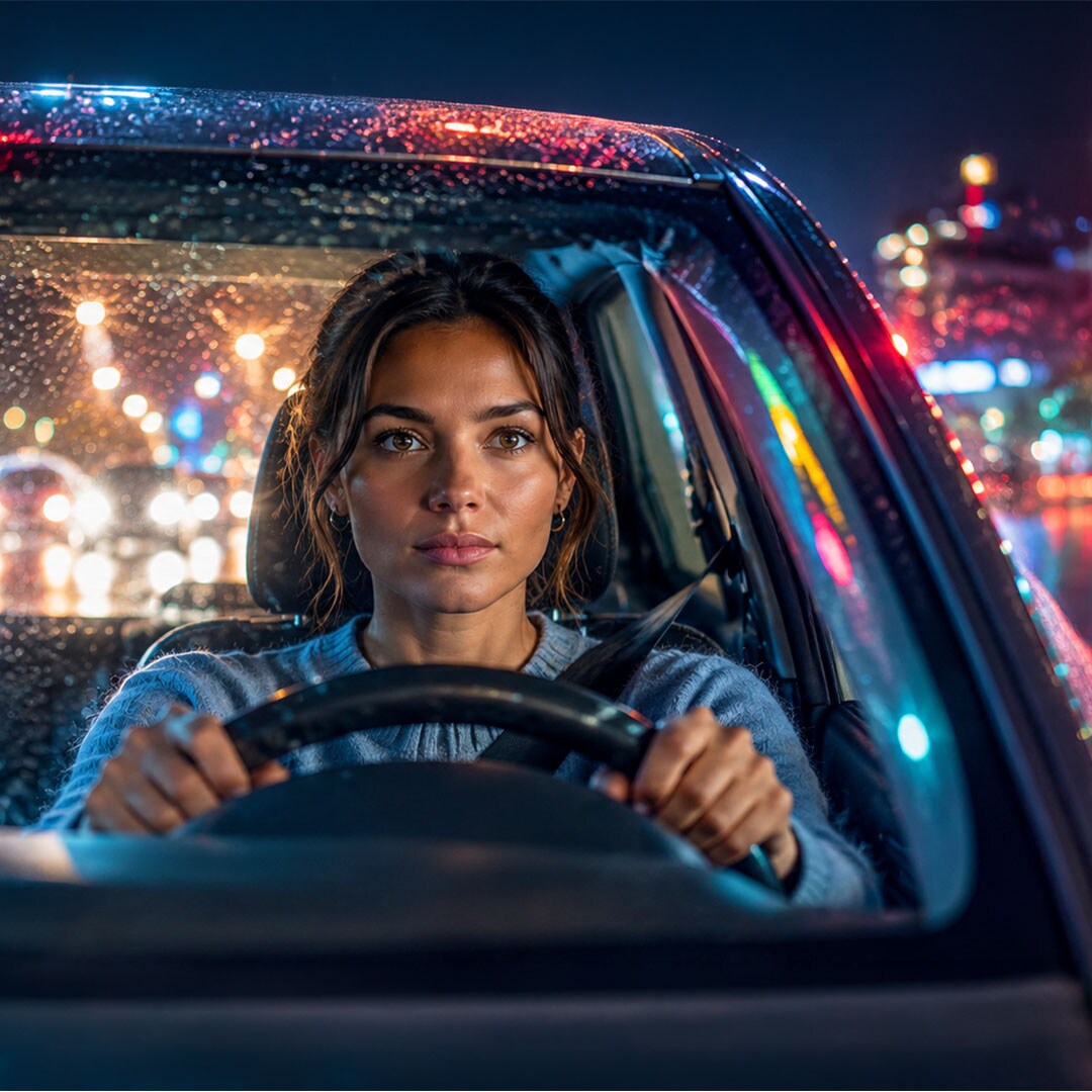 Woman drives car
