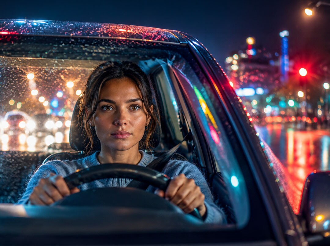 Woman drives car